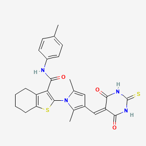 2-{3-[(4,6-dioxo-2-thioxotetrahydropyrimidin-5(2H)-ylidene)methyl]-2,5-dimethyl-1H-pyrrol-1-yl}-N-(4-methylphenyl)-4,5,6,7-tetrahydro-1-benzothiophene-3-carboxamide