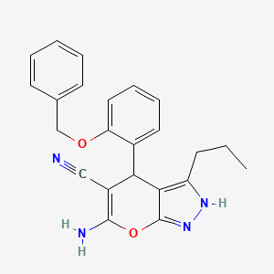 molecular formula C23H22N4O2 B11644259 6-amino-4-[2-(benzyloxy)phenyl]-3-propyl-1H,4H-pyrano[2,3-c]pyrazole-5-carbonitrile 