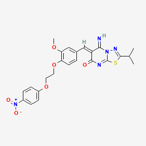 molecular formula C24H23N5O6S B11644299 (6Z)-5-imino-6-{3-methoxy-4-[2-(4-nitrophenoxy)ethoxy]benzylidene}-2-(propan-2-yl)-5,6-dihydro-7H-[1,3,4]thiadiazolo[3,2-a]pyrimidin-7-one 