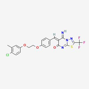 molecular formula C22H16ClF3N4O3S B11644312 (6Z)-6-{4-[2-(4-chloro-3-methylphenoxy)ethoxy]benzylidene}-5-imino-2-(trifluoromethyl)-5,6-dihydro-7H-[1,3,4]thiadiazolo[3,2-a]pyrimidin-7-one 