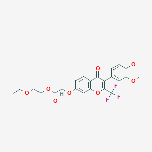 molecular formula C25H25F3O8 B11644374 2-ethoxyethyl 2-{[3-(3,4-dimethoxyphenyl)-4-oxo-2-(trifluoromethyl)-4H-chromen-7-yl]oxy}propanoate 