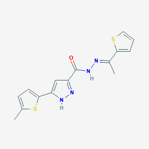 molecular formula C15H14N4OS2 B11644380 3-(5-Methylthiophen-2-yl)-N'-(1-(thiophen-2-yl)ethylidene)-1H-pyrazole-5-carbohydrazide CAS No. 303106-16-3