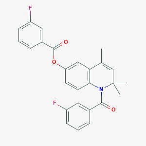 molecular formula C26H21F2NO3 B11644385 1-[(3-Fluorophenyl)carbonyl]-2,2,4-trimethyl-1,2-dihydroquinolin-6-yl 3-fluorobenzoate 