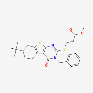 molecular formula C25H30N2O3S2 B11644421 Methyl 3-[(3-benzyl-7-tert-butyl-4-oxo-3,4,5,6,7,8-hexahydro[1]benzothieno[2,3-d]pyrimidin-2-yl)sulfanyl]propanoate 