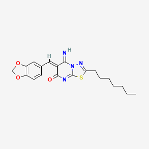 molecular formula C20H22N4O3S B11644506 (6Z)-6-(1,3-benzodioxol-5-ylmethylidene)-2-heptyl-5-imino-5,6-dihydro-7H-[1,3,4]thiadiazolo[3,2-a]pyrimidin-7-one 