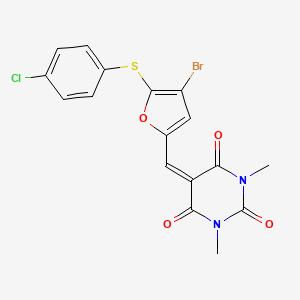 molecular formula C17H12BrClN2O4S B11644515 5-({4-bromo-5-[(4-chlorophenyl)sulfanyl]furan-2-yl}methylidene)-1,3-dimethylpyrimidine-2,4,6(1H,3H,5H)-trione 