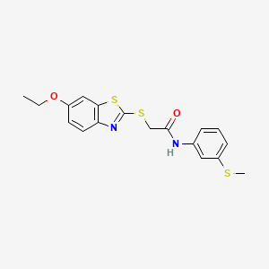 molecular formula C18H18N2O2S3 B11644550 2-[(6-ethoxy-1,3-benzothiazol-2-yl)sulfanyl]-N-[3-(methylsulfanyl)phenyl]acetamide 