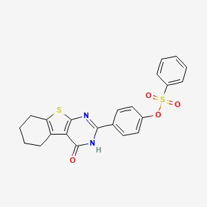 molecular formula C22H18N2O4S2 B11644554 4-(4-Oxo-3,4,5,6,7,8-hexahydro[1]benzothieno[2,3-d]pyrimidin-2-yl)phenyl benzenesulfonate 