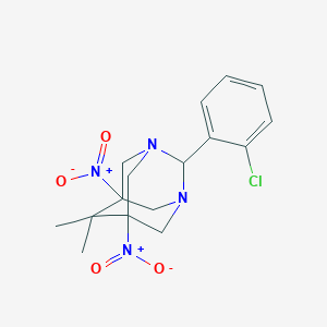 molecular formula C16H19ClN4O4 B11644568 2-(2-Chlorophenyl)-6,6-dimethyl-5,7-dinitro-1,3-diazatricyclo[3.3.1.1~3,7~]decane 