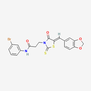 molecular formula C20H15BrN2O4S2 B11644611 3-[(5Z)-5-(1,3-benzodioxol-5-ylmethylidene)-4-oxo-2-thioxo-1,3-thiazolidin-3-yl]-N-(3-bromophenyl)propanamide 