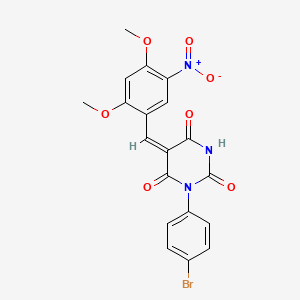 molecular formula C19H14BrN3O7 B11644617 (5E)-1-(4-bromophenyl)-5-(2,4-dimethoxy-5-nitrobenzylidene)pyrimidine-2,4,6(1H,3H,5H)-trione 