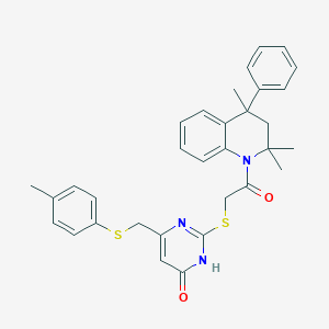 molecular formula C32H33N3O2S2 B11644629 2-[(4-hydroxy-6-{[(4-methylphenyl)sulfanyl]methyl}pyrimidin-2-yl)sulfanyl]-1-(2,2,4-trimethyl-4-phenyl-3,4-dihydroquinolin-1(2H)-yl)ethanone 