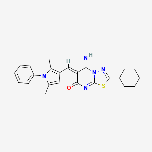 molecular formula C24H25N5OS B11644631 (6Z)-2-cyclohexyl-6-[(2,5-dimethyl-1-phenyl-1H-pyrrol-3-yl)methylidene]-5-imino-5,6-dihydro-7H-[1,3,4]thiadiazolo[3,2-a]pyrimidin-7-one 