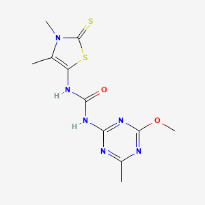 molecular formula C11H14N6O2S2 B11644660 1-(3,4-Dimethyl-2-thioxo-2,3-dihydro-1,3-thiazol-5-yl)-3-(4-methoxy-6-methyl-1,3,5-triazin-2-yl)urea 