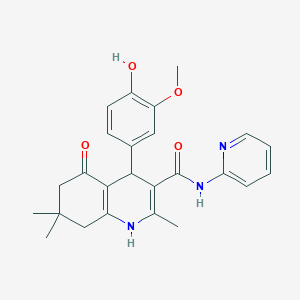 molecular formula C25H27N3O4 B11644725 4-(4-Hydroxy-3-methoxyphenyl)-2,7,7-trimethyl-5-oxo-N-(pyridin-2-yl)-1,4,5,6,7,8-hexahydroquinoline-3-carboxamide CAS No. 361193-71-7