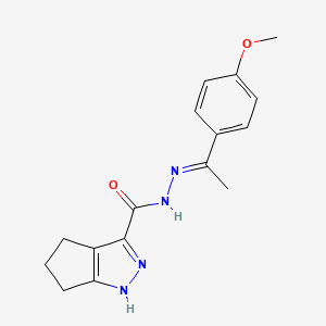 molecular formula C16H18N4O2 B11644742 1,4,5,6-4H-Cyclopentapyrazole-3-carboxylic acid (1(4-meo-PH)ethylidene)hydrazide 