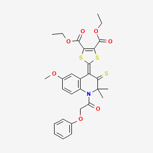 diethyl 2-[6-methoxy-2,2-dimethyl-1-(phenoxyacetyl)-3-thioxo-2,3-dihydroquinolin-4(1H)-ylidene]-1,3-dithiole-4,5-dicarboxylate