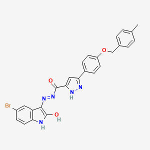 molecular formula C26H20BrN5O3 B11644771 N'-[(3Z)-5-Bromo-2-oxo-1,2-dihydro-3H-indol-3-ylidene]-3-{4-[(4-methylbenzyl)oxy]phenyl}-1H-pyrazole-5-carbohydrazide 