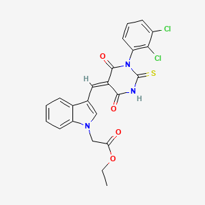 molecular formula C23H17Cl2N3O4S B11644810 ethyl (3-{(E)-[1-(2,3-dichlorophenyl)-4,6-dioxo-2-sulfanyl-1,6-dihydropyrimidin-5(4H)-ylidene]methyl}-1H-indol-1-yl)acetate 