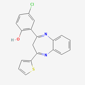 molecular formula C19H13ClN2OS B11644819 4-chloro-2-[4-(thiophen-2-yl)-3H-1,5-benzodiazepin-2-yl]phenol 