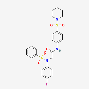 molecular formula C25H26FN3O5S2 B11644828 2-[N-(4-Fluorophenyl)benzenesulfonamido]-N-[4-(piperidine-1-sulfonyl)phenyl]acetamide 