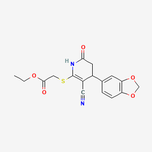 molecular formula C17H16N2O5S B11644829 Ethyl {[4-(1,3-benzodioxol-5-yl)-3-cyano-6-oxo-1,4,5,6-tetrahydropyridin-2-yl]sulfanyl}acetate 