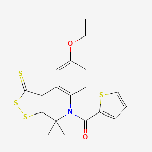 molecular formula C19H17NO2S4 B11644830 (8-ethoxy-4,4-dimethyl-1-thioxo-1,4-dihydro-5H-[1,2]dithiolo[3,4-c]quinolin-5-yl)(thiophen-2-yl)methanone 