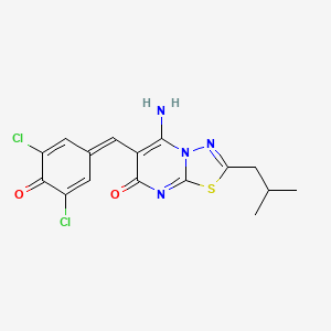 molecular formula C16H14Cl2N4O2S B11644855 (6Z)-6-(3,5-dichloro-4-hydroxybenzylidene)-5-imino-2-(2-methylpropyl)-5,6-dihydro-7H-[1,3,4]thiadiazolo[3,2-a]pyrimidin-7-one 