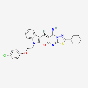 (6Z)-6-({1-[2-(4-chlorophenoxy)ethyl]-1H-indol-3-yl}methylidene)-2-cyclohexyl-5-imino-5,6-dihydro-7H-[1,3,4]thiadiazolo[3,2-a]pyrimidin-7-one