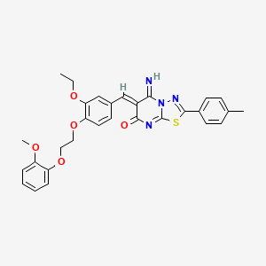 molecular formula C30H28N4O5S B11644879 (6Z)-6-{3-ethoxy-4-[2-(2-methoxyphenoxy)ethoxy]benzylidene}-5-imino-2-(4-methylphenyl)-5,6-dihydro-7H-[1,3,4]thiadiazolo[3,2-a]pyrimidin-7-one 