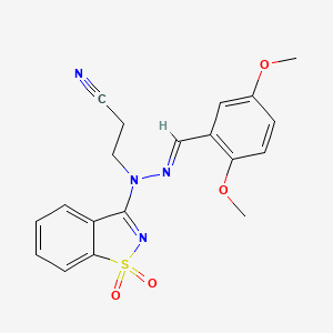 molecular formula C19H18N4O4S B11644949 3-[(2E)-2-(2,5-dimethoxybenzylidene)-1-(1,1-dioxido-1,2-benzisothiazol-3-yl)hydrazino]propanenitrile 