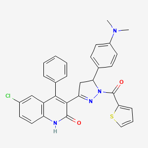 {3-(6-chloro-2-hydroxy-4-phenylquinolin-3-yl)-5-[4-(dimethylamino)phenyl]-4,5-dihydro-1H-pyrazol-1-yl}(thiophen-2-yl)methanone