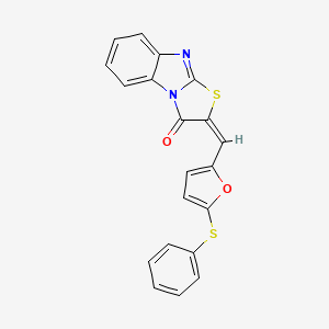 molecular formula C20H12N2O2S2 B11644974 (2E)-2-{[5-(phenylsulfanyl)furan-2-yl]methylidene}[1,3]thiazolo[3,2-a]benzimidazol-3(2H)-one 