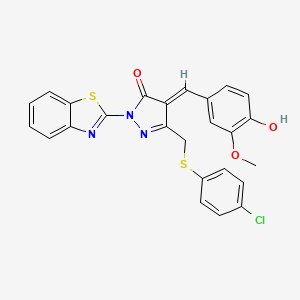 molecular formula C25H18ClN3O3S2 B11645104 (4E)-2-(1,3-benzothiazol-2-yl)-5-{[(4-chlorophenyl)sulfanyl]methyl}-4-(4-hydroxy-3-methoxybenzylidene)-2,4-dihydro-3H-pyrazol-3-one 