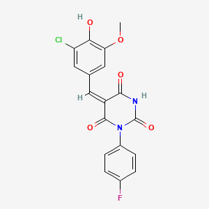 (5E)-5-(3-chloro-4-hydroxy-5-methoxybenzylidene)-1-(4-fluorophenyl)pyrimidine-2,4,6(1H,3H,5H)-trione