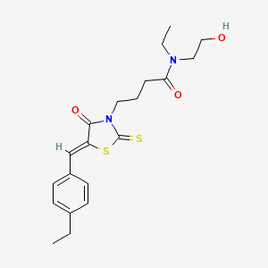 molecular formula C20H26N2O3S2 B11645117 N-ethyl-4-[(5Z)-5-(4-ethylbenzylidene)-4-oxo-2-thioxo-1,3-thiazolidin-3-yl]-N-(2-hydroxyethyl)butanamide 