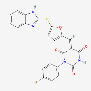 (5Z)-5-{[5-(1H-benzimidazol-2-ylsulfanyl)furan-2-yl]methylidene}-3-(4-bromophenyl)-6-hydroxypyrimidine-2,4(3H,5H)-dione