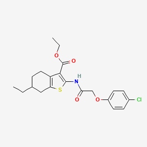 molecular formula C21H24ClNO4S B11645136 Ethyl 2-{[(4-chlorophenoxy)acetyl]amino}-6-ethyl-4,5,6,7-tetrahydro-1-benzothiophene-3-carboxylate 