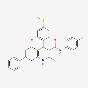 molecular formula C30H27FN2O2S B11645150 N-(4-fluorophenyl)-2-methyl-4-[4-(methylsulfanyl)phenyl]-5-oxo-7-phenyl-1,4,5,6,7,8-hexahydro-3-quinolinecarboxamide 