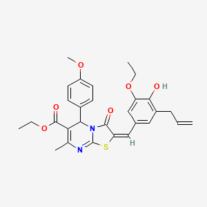 molecular formula C29H30N2O6S B11645151 ethyl (2E)-2-[3-ethoxy-4-hydroxy-5-(prop-2-en-1-yl)benzylidene]-5-(4-methoxyphenyl)-7-methyl-3-oxo-2,3-dihydro-5H-[1,3]thiazolo[3,2-a]pyrimidine-6-carboxylate 