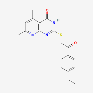 molecular formula C19H19N3O2S B11645161 1-(4-Ethylphenyl)-2-({4-hydroxy-5,7-dimethylpyrido[2,3-d]pyrimidin-2-yl}sulfanyl)ethan-1-one 