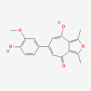 molecular formula C18H16O5 B11645167 8-hydroxy-6-(4-hydroxy-3-methoxyphenyl)-1,3-dimethyl-4H-cyclohepta[c]furan-4-one 