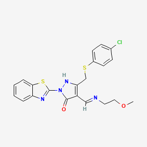 (4E)-2-(1,3-benzothiazol-2-yl)-5-{[(4-chlorophenyl)sulfanyl]methyl}-4-{[(2-methoxyethyl)amino]methylidene}-2,4-dihydro-3H-pyrazol-3-one