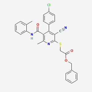 Benzyl ({4-(4-chlorophenyl)-3-cyano-6-methyl-5-[(2-methylphenyl)carbamoyl]pyridin-2-yl}sulfanyl)acetate