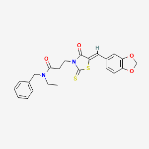 molecular formula C23H22N2O4S2 B11645245 3-[(5Z)-5-(1,3-benzodioxol-5-ylmethylidene)-4-oxo-2-thioxo-1,3-thiazolidin-3-yl]-N-benzyl-N-ethylpropanamide 