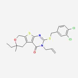 5-[(3,4-dichlorophenyl)methylsulfanyl]-12-ethyl-12-methyl-4-prop-2-enyl-11-oxa-8-thia-4,6-diazatricyclo[7.4.0.02,7]trideca-1(9),2(7),5-trien-3-one