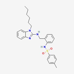 molecular formula C27H32N4O2S B11645296 N-(2-{[(1-hexyl-1H-benzimidazol-2-yl)amino]methyl}phenyl)-4-methylbenzenesulfonamide 