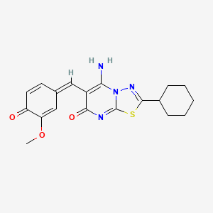 molecular formula C19H20N4O3S B11645377 (6Z)-2-cyclohexyl-6-(4-hydroxy-3-methoxybenzylidene)-5-imino-5,6-dihydro-7H-[1,3,4]thiadiazolo[3,2-a]pyrimidin-7-one 