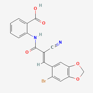 molecular formula C18H11BrN2O5 B11645473 2-{[(2E)-3-(6-bromo-1,3-benzodioxol-5-yl)-2-cyanoprop-2-enoyl]amino}benzoic acid 