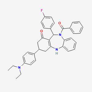 molecular formula C36H34FN3O2 B11645487 {3-[4-(diethylamino)phenyl]-11-(4-fluorophenyl)-1-hydroxy-2,3,4,11-tetrahydro-10H-dibenzo[b,e][1,4]diazepin-10-yl}(phenyl)methanone 